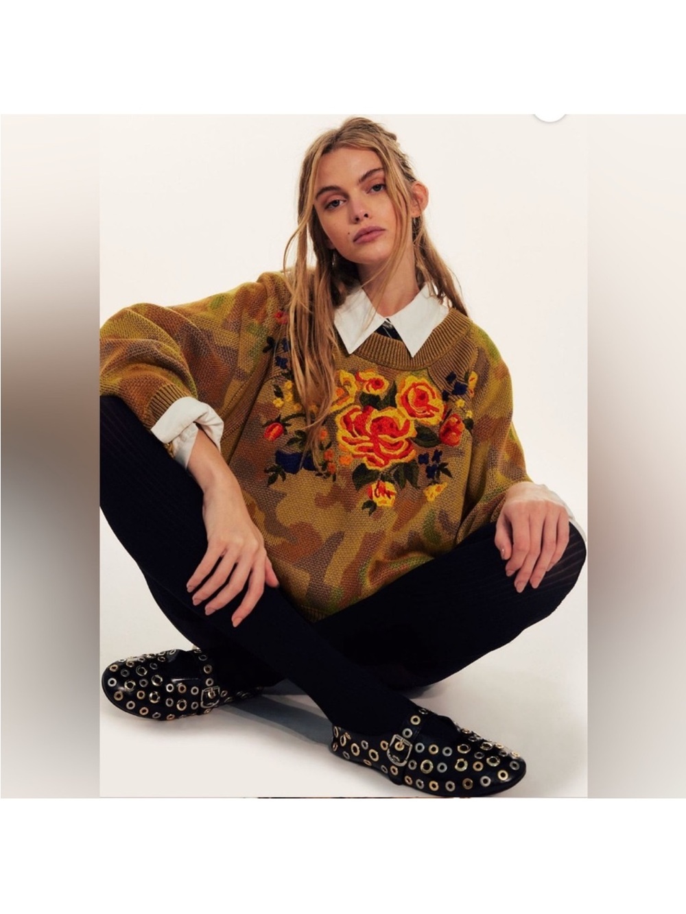 NWOT free People. Camo Rose sweater